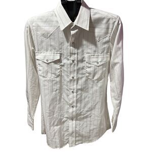NWT Karman Men's White Pearl Snap Long Sleeve Western Shirt Size 15 Point Collar